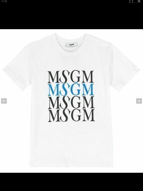 MSGM NEW NWT White Boys T-Shirt with Black and Blue Logo